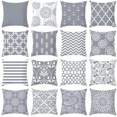 European-Style Gray Geometric Peach Leather Velvet Pillow Case Sofa Pillow Cushion Cover Premium Durable Quality