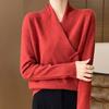 Chinese Style V-Neck Wool Sweater with Frog Buttons