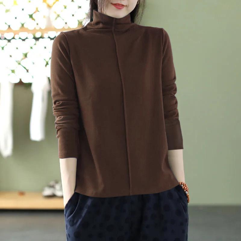 De Rong 2025 Women's Plus Size Slimming Half-High Collar Long-Sleeve T-Shirt - Autumn/Winter Warm Top.