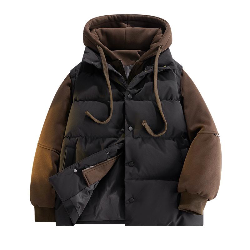 

Осінньо-зимовий потовщений стьобаний одяг з капюшоном, модний тренд, багатоколірна куртка-хліб, парний фейковий двошаровий стьобаний одяг 3XL чорний