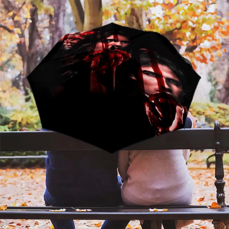 Mystic Falls Secrets Unveiled Folding Umbrella 8 Paraphenoid Bones Suitable for All Seasons Three Folds Sun Umbrella Printing