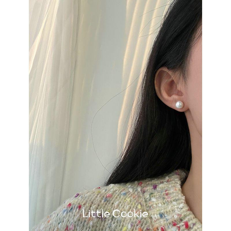 

Niche Style S925 Women s Flat round Fancy Pearl Stud Earrings 8mm flat steamed bread Pearl