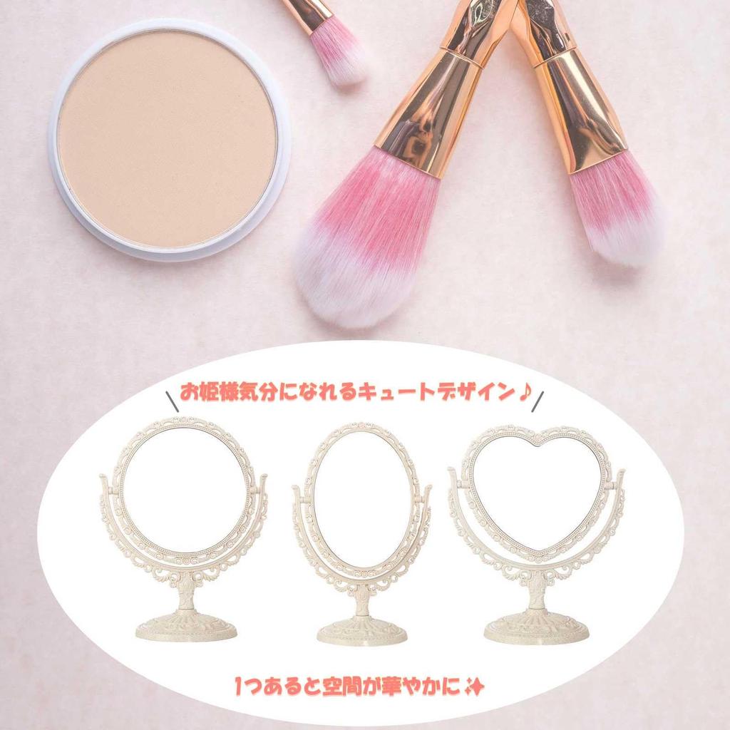 Lunari Antique Tabletop Standing Princess Makeup Round Double-Sided Mirror, Mirror, European-Style Marble-Effect Mirror, (Circle)