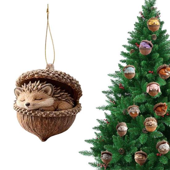 Pine Cone Animal Charm Easy to Hang Acrylic Christmas Hanging Decoration with Festive Theme Bright Color Animal Ornament
