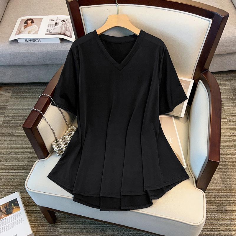 

2025 Summer Plus Size Quick-Dry V-Neck Loose Casual Women s T-Shirt, 300 Jin 5X (200-240 lbs recommended) чёрный