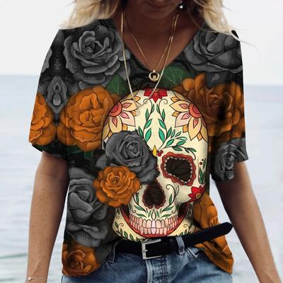 Women's Skull 3D Printing T-shirt Horror Streetwear Fashion Short-sleeved Casual T-shirt Y2K New Clothing