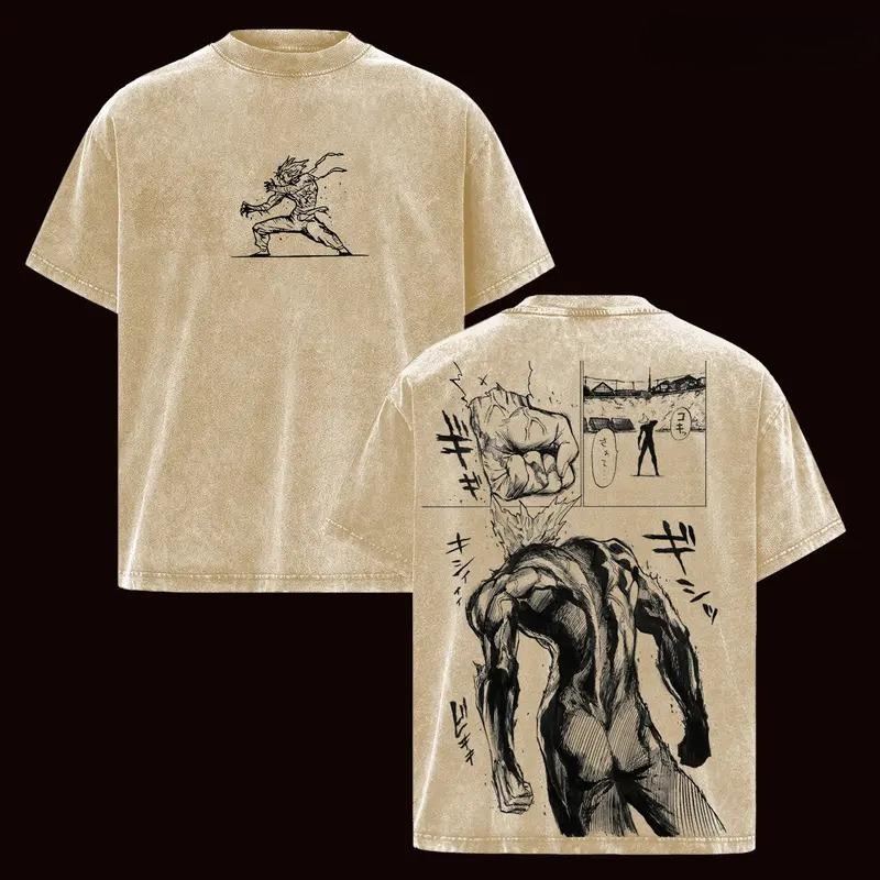 Garou Printed Tee Anime One Punch Man Clothing Men Women Retro Washed T-shirts Short Sleeve Tshirt Harajuku Male Cotton T Shirt S коричневый 1690₽