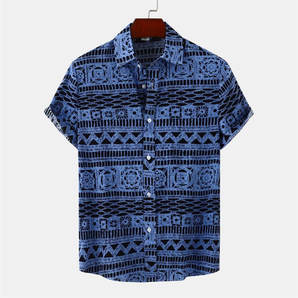 Hawaiian Shirt, Retro Geometric Texture 3D Printed Men's Clothing, Summer Short Sleeved Top, Beach Harajuku Street Collar Shirt, Men's Clothing