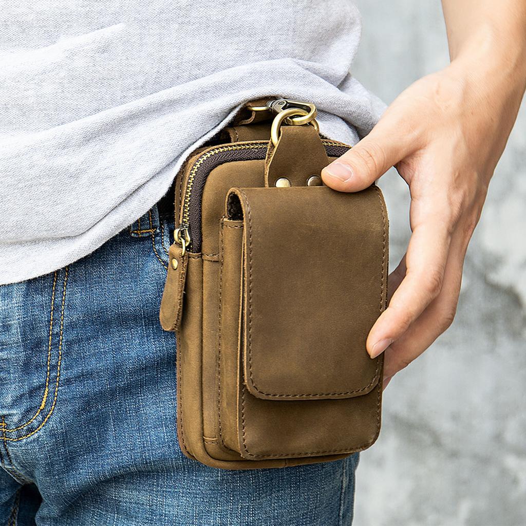 Mens Leather Belt Pounch Anti-theft Fanny Pack 5.5 "5.7" 6 "leather Mobile Phone Top Layer Leather Belt Wasit Pouch Male On Belt