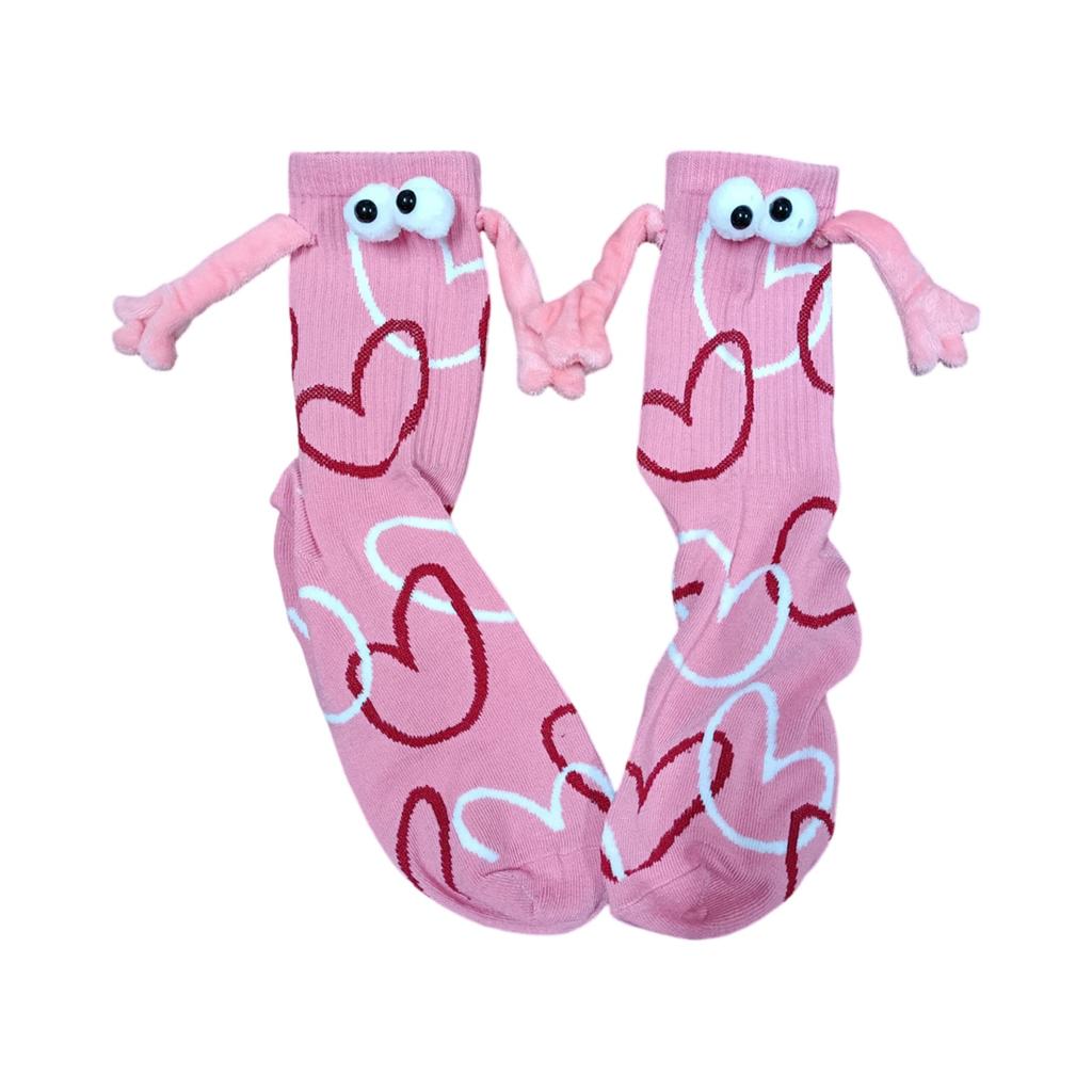 Valentine's Day Couple Heart-Shaped Magnet Socks With Hand-Holding  (Mid-Calf Socks)