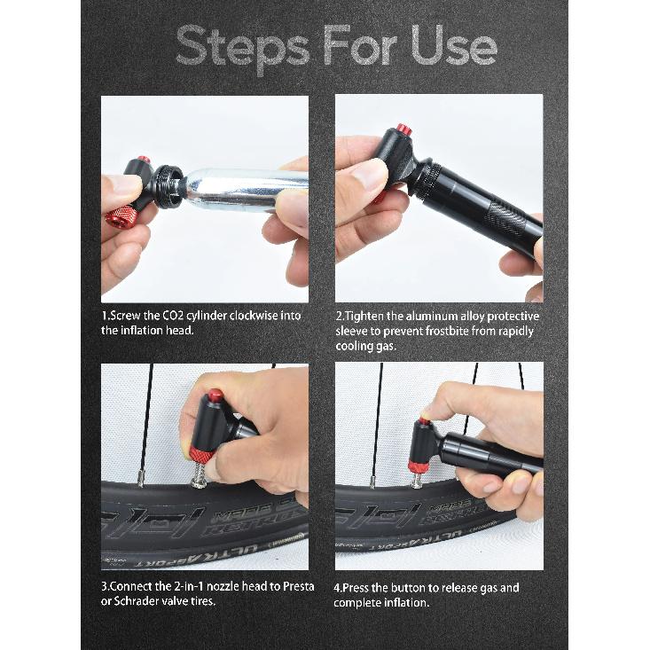 CO2 Inflator with Cartridge Storage Canister Quick Easy Safe for Presta Schrader Bicycle Tire Pump for Road and Mountain Bikes