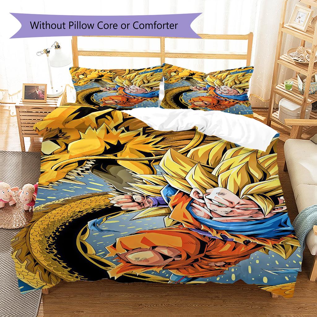 Son Goku Pattern Bedding,Quilt Set Quilt Cover Pillowcase Home Birthday Gift (1 * duvet cover + 2 * pillowcase, without core)