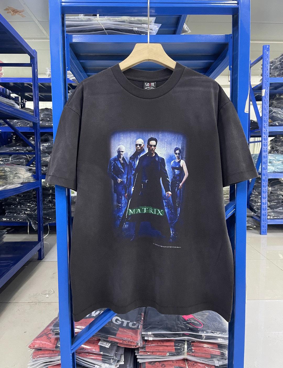 Movie The Matrix Poster Printed Retro Washed Loose Crew Neck Short Sleeve T-Shirt S
