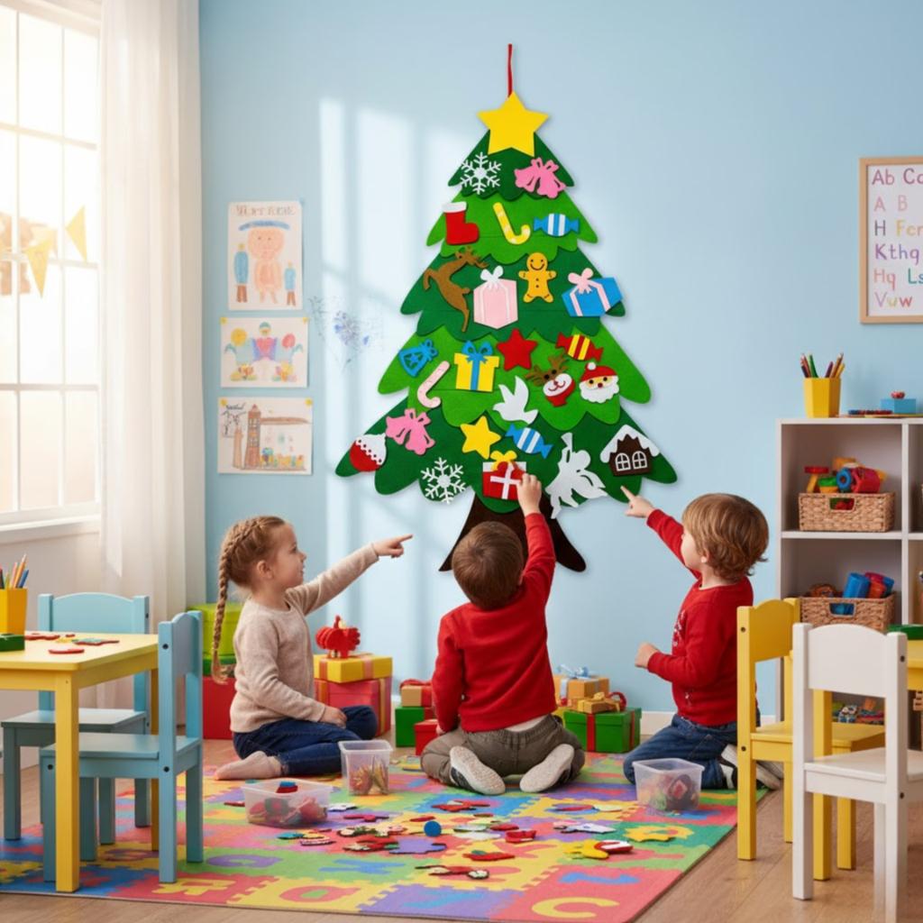 Felt Christmas tree with ornaments toy gift Christmas for children creative diy