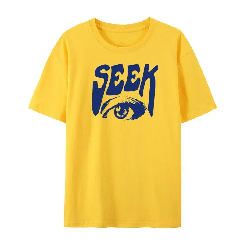 Seek Anticipated Gaze Printing T-Shirts Men Soft Loose Tshirs Breathable Summer Street Hip Hop T-Shirts Cotton Loose Tee Clothes