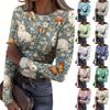 T-shirt da Donna Invernale Slim alla Moda Casual Stampata Girocollo Pullover Manica Lunga Top