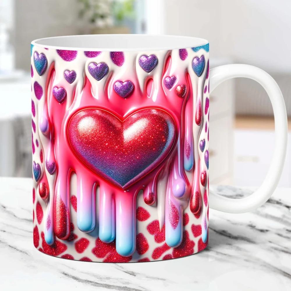 3D Love Heart Shape Valentine's Day Ceramic Coffee Mug Tea Cup