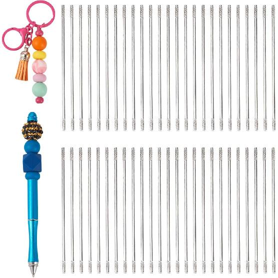 Beadthoven 50pcs Metal Blank Bars for Beadable Pens, Rust-Resistance Stainless Steel Beaded Rods Replacement Beadpen Bar Extender Parts for DIY Pens 4.61 in (Extended Size)