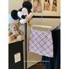 Academy Style Pink Plaid A-line Wool Skirt - Hip-Hugging for Spring & Autumn