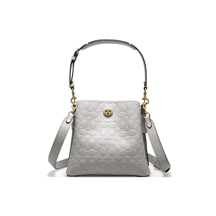 Coach Willow Monogram Embossed Pebble Leather Bucket Bag Women Bags Dove-Gray C5983-B4DOY Basic Set (Bag+Dust Bag)