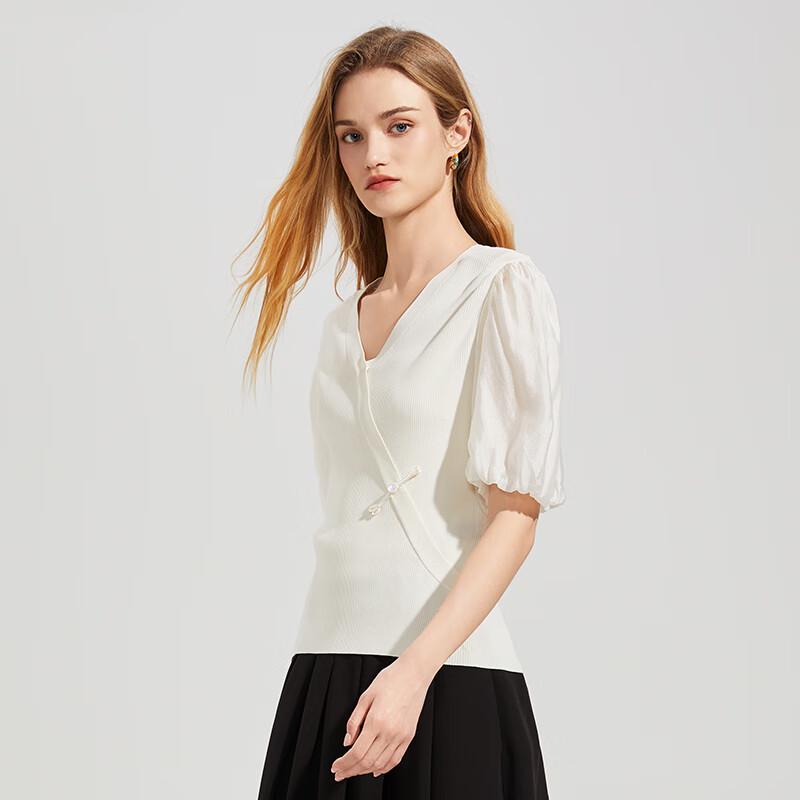 Women's New Chinese Style V-Neck Knit Short Sleeve Top