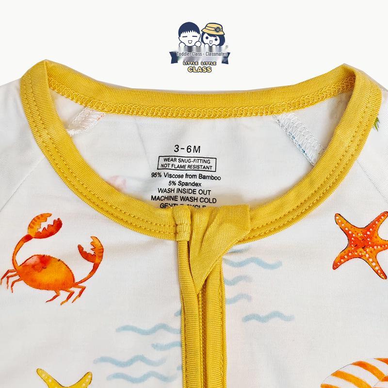 Baby Bamboo Fiber Romper - All-Over Print Short Sleeve Crawling Suit