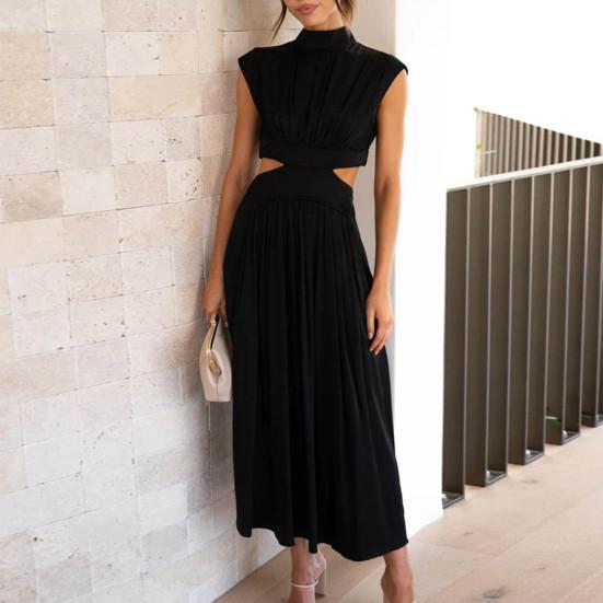 Lady Prom Dress Pleated Dress Up Breathable Elegant Pure Color Midi Dress Female Clothing