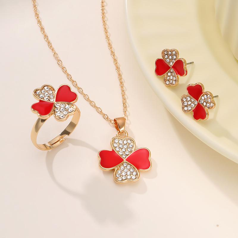 

Новый романтический кулон ожерелье женский комплект мода 4 любовь серьги гвоздики кольцо комбинация ювелирные изделия вечеринка подарки красный