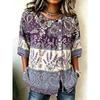 Women's Spring Summer Drawstring Blouse, Boho Paisley & Floral Patchwork Print Casual Tops for Daily Street Holiday Outfit
