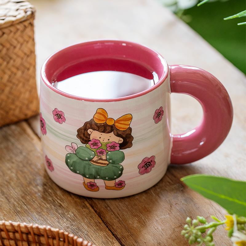 Retro Style Girl Pastoral Style Ceramic Mug Best Friend Drinking Water Breakfast Cup Creative Girl Activity Souvenir