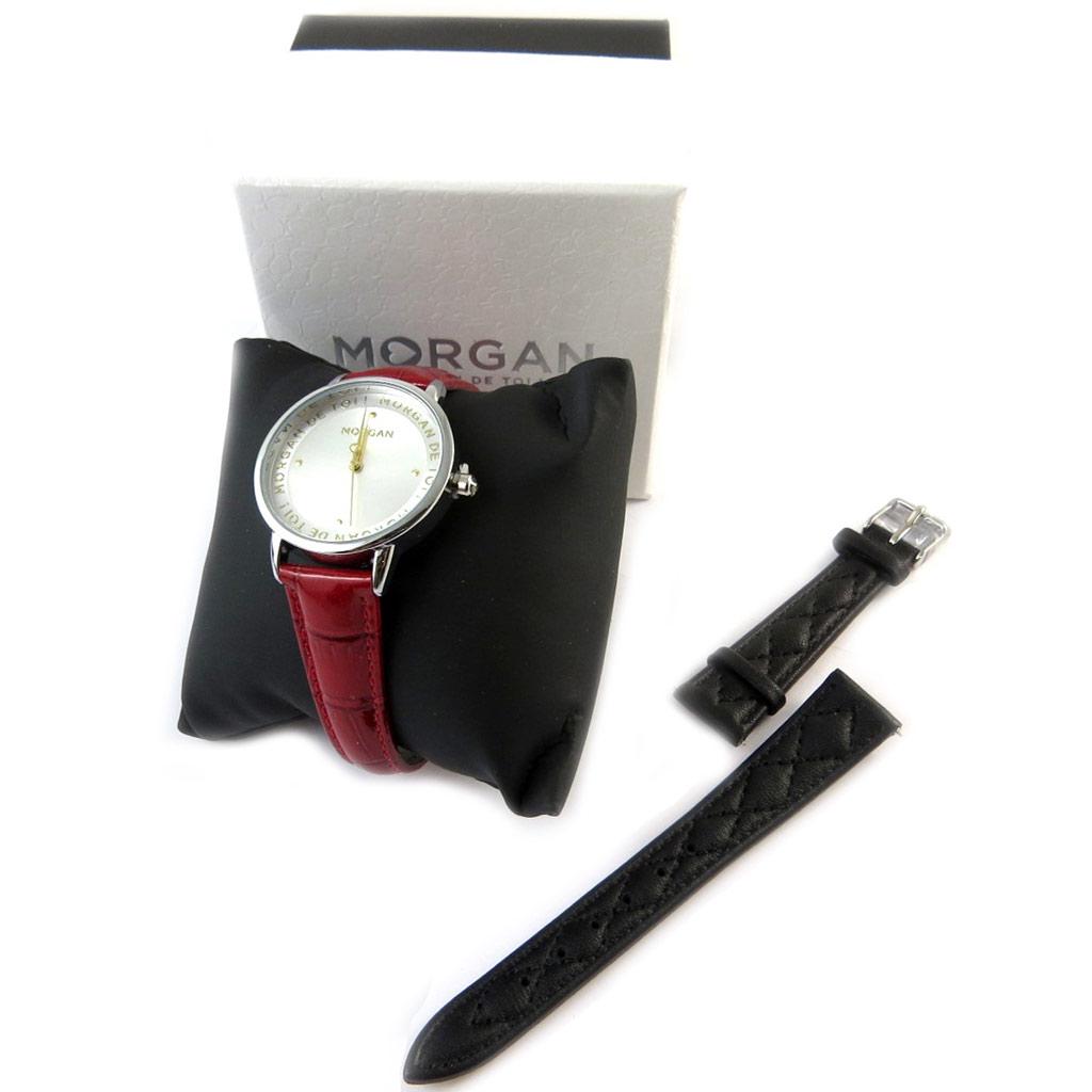 Morgan [N9870] - 'Morgan' Watch + Bracelet Gift Set Black Red Silver