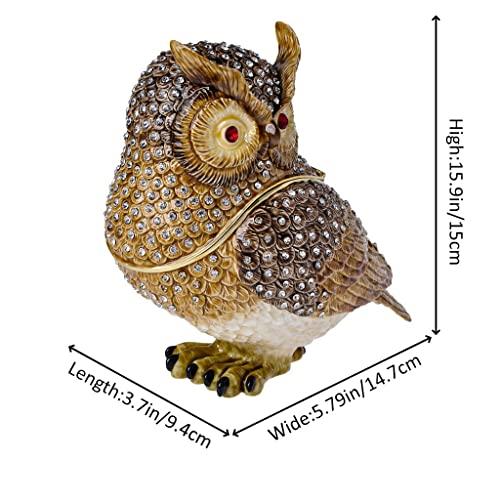 FJ FENGZHIJIE Owl Jewelry Box, Crystal-Decorated Enamel Trinket Box with Gold-Plated Frame, Decorative Animal Storage Case for Rings and Earrings