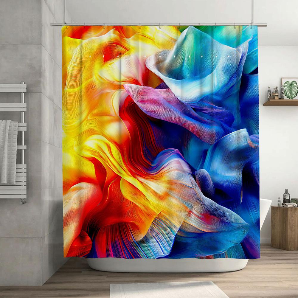 Abstract Watercolor Shower Curtain Colorful Bath Decor with Fractal Design for Home Bathroom Modern Water Splash Printing Easy H