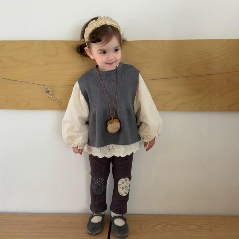 Baby Girl Fall Outfit 2026 Kids Knit Vest Blouse Leggings Set Toddler Casual Clothing