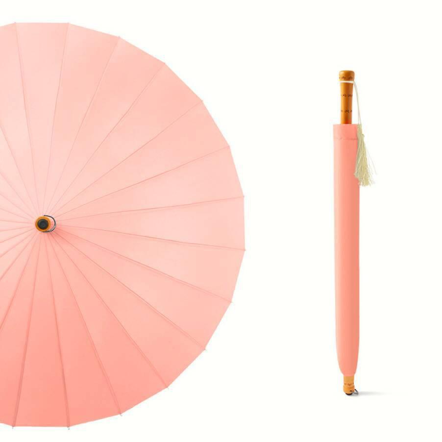 24-Rib Long Handle Windproof Gradient Chinese Style Umbrella, Sun & Rain Protection, Customizable Logo, Reinforced Design