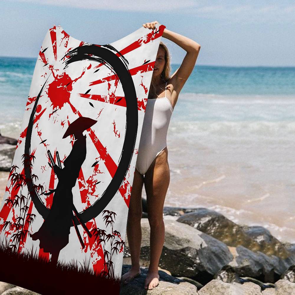 Anime Japan Retro Samurai Microfiber Printed Beach Towel Mountain Climbing Yoga Beach Swimming Running Absorbent Soft Towel