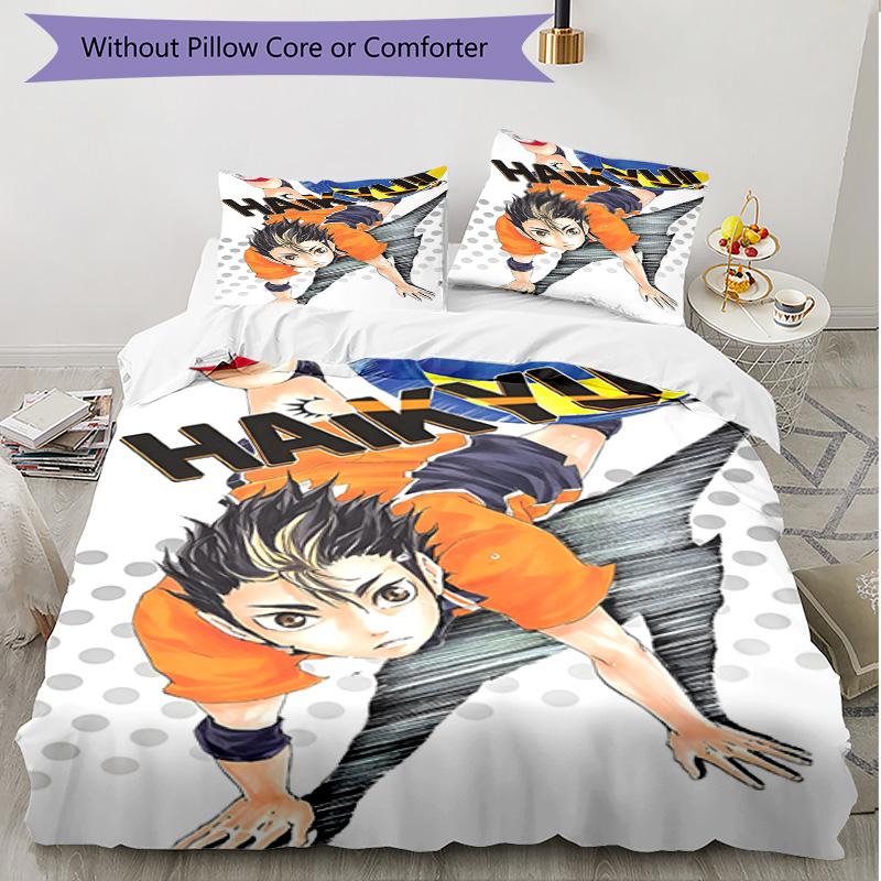 3pcs Duvet Cover Set (1*Duvet Cover + 2*Pillowcase, Without Core), Haikyu Print Soft All‑Season Bedding Set, Home Bedroom Decor Gift