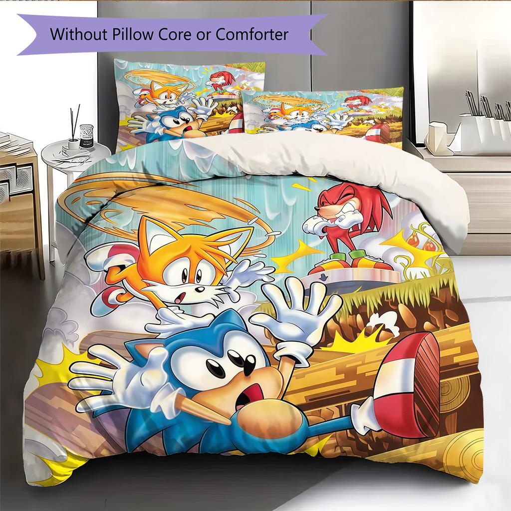 Sonic the Hedgehog3 Pattern Bedding Quilt Set Home Decoration Gift (1 * Duvet Cover + 2 * Pillowcase Without Core)