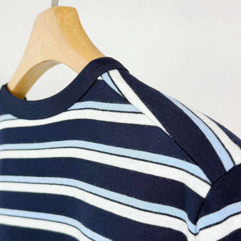 Retro Blue & White Striped Women's Cotton Long Sleeve T-shirt LST030