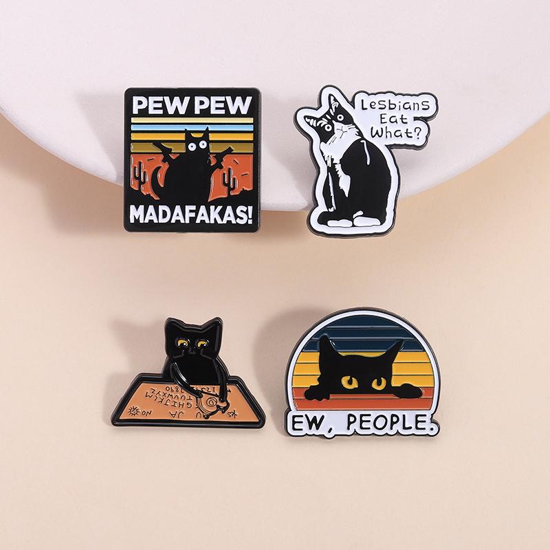 Cartoon Black Cat Enamel Pins PEW PEW MADAFAKAS Big Eyes Kitten Cute Animal Brooches Lapel Badge Jewelry Gifs For Cat Lovers