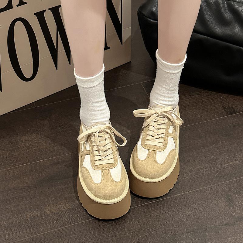 Versatile casual thick-soled height-increasing muffin shoes for women's 2025 spring and summer new Korean version of height-increasing and thin lace-u
