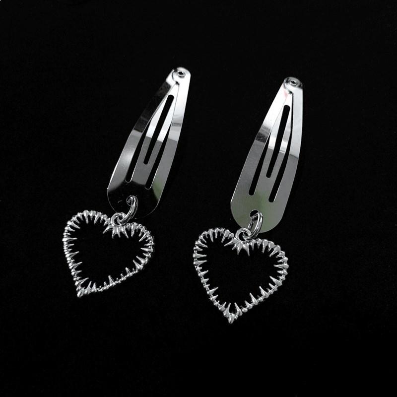New Fashion Punk Hair Card Silver Metal Edge Clip Cherry Cross Love Flower Chain Hairpins One Word Clip Women's Headdress