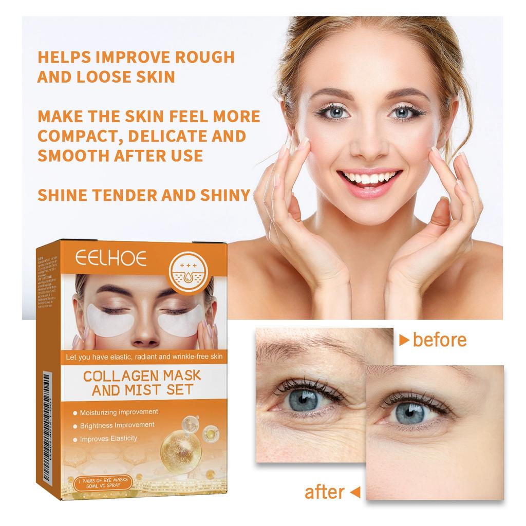1Pack Eye Mask + 50ml Spray Of Eye Masks Vitamin C Brightening Facial Spray Collagen Eye Mask Set
