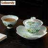 120ml Handbemalte Arita Porzellan Lotus Gaiwan Antike Teeterrine Teeschale mit Deckel Set Teezubereiter Deckelschale Trinkgeschirr Handwerk