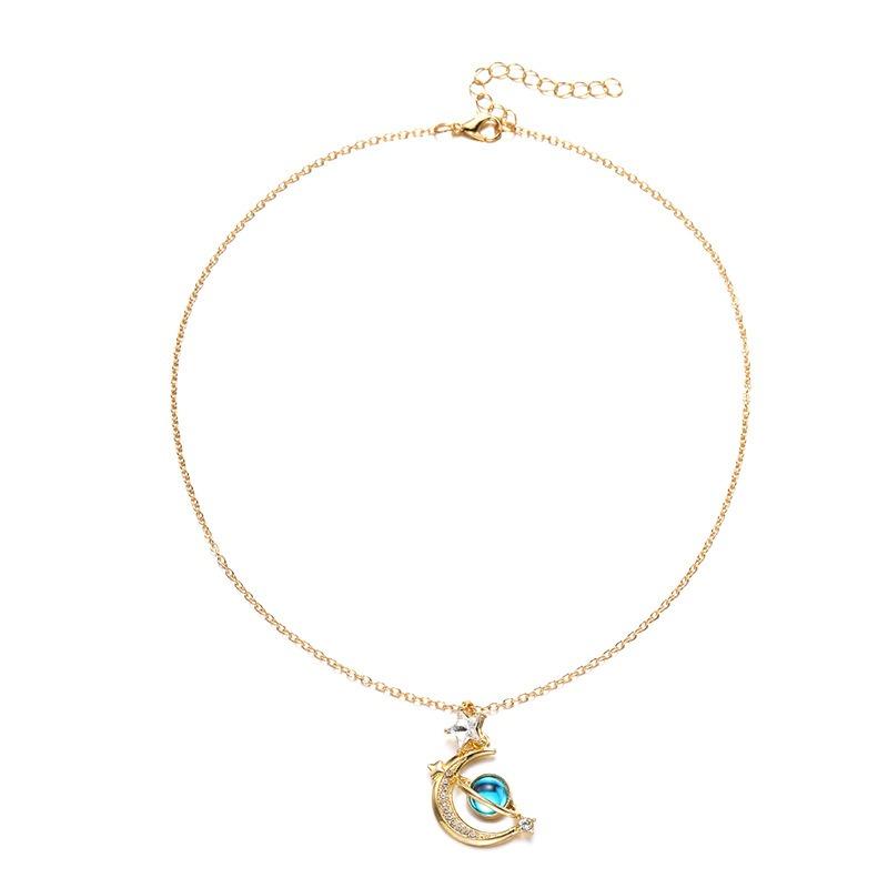 Planet Pendant Jewelry Fashion Diamond Collarbone Chain Women's Niche Star Moon Alloy Necklace