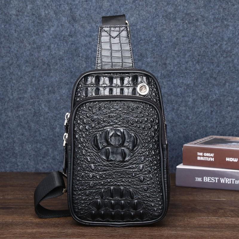 Crocodile Bone Pattern Men s Small Chest Bag Leather Fashionable Shoulder Outdoor Casual Backpack Trendy 16x6x24