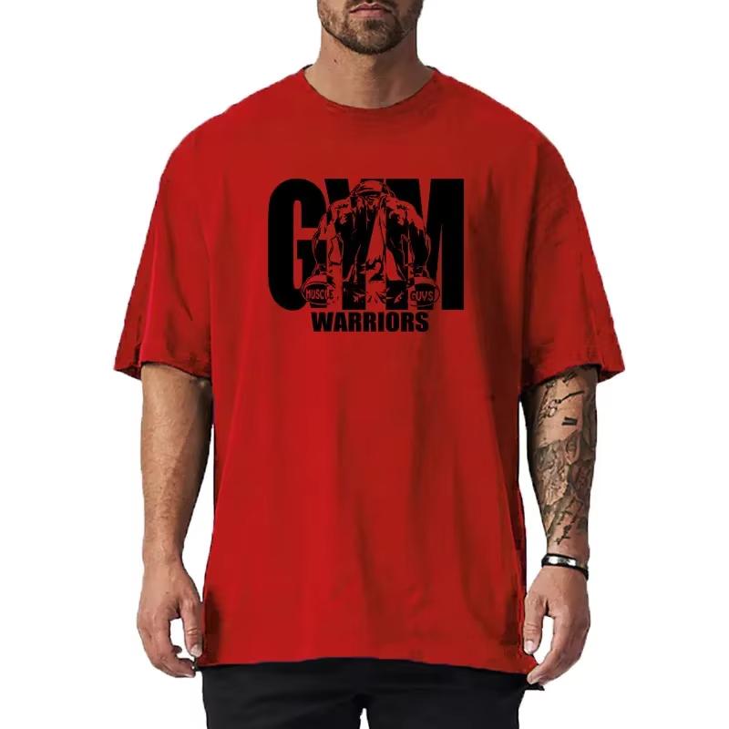 Summer Oversized Unisexs Cotton Loose Dropped Shoulder Fitness Summer Gym Sports Bodybuilding Short Sleeve Tshirt