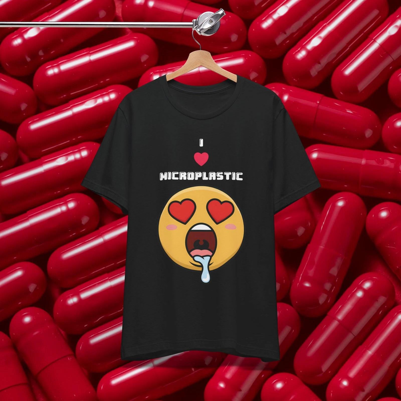 I Love Eating Microplastics heart-eyes emoji T-shirt, Hazard Statement L