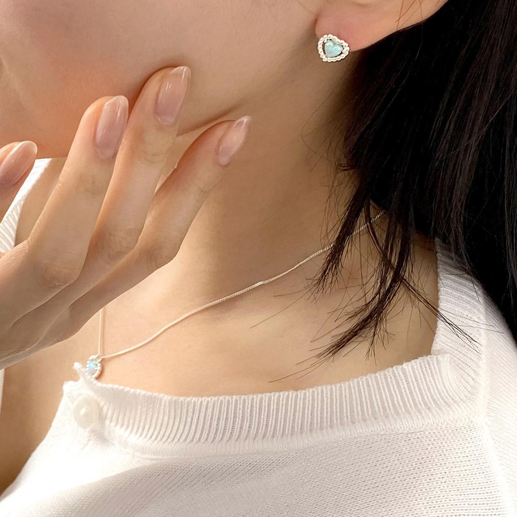 47Bag 925 Silver Opal Mini Heart Earrings Lovable
