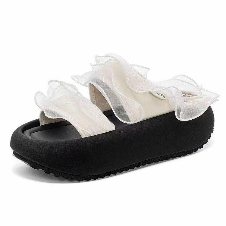 

Roman style increases height, muffin increases height, and outer wear lace women s summer foreign word fashion 2025 new thick-soled skirt slippers 40